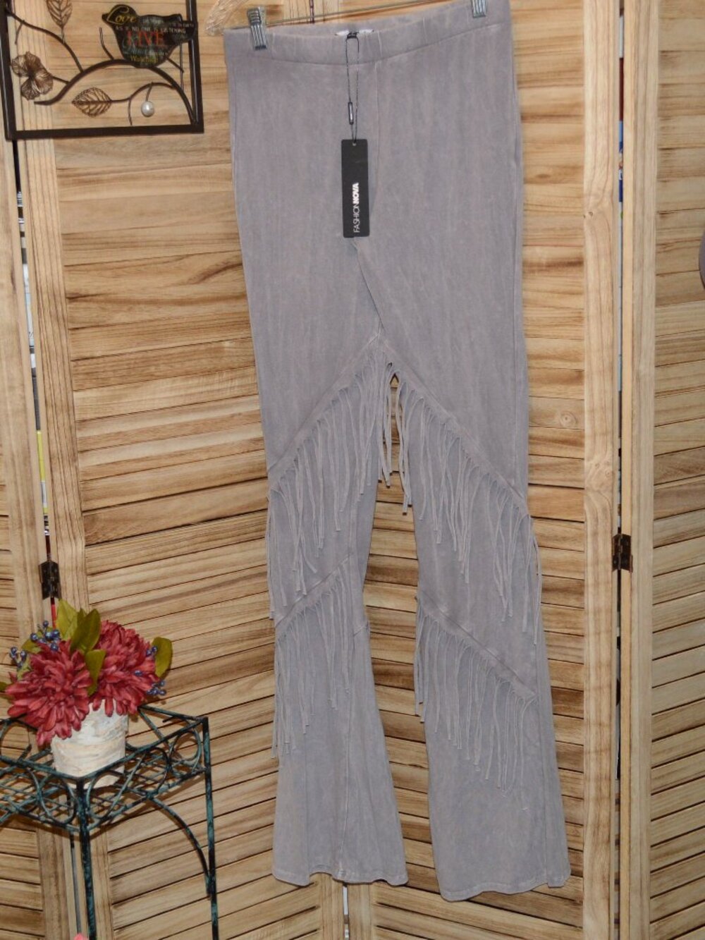 NWT Fashion Nova L Grey Fringed Pants